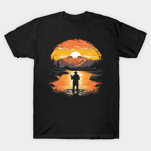 Vintage Sunset Fly Fishing T-Shirt by Dailygrind